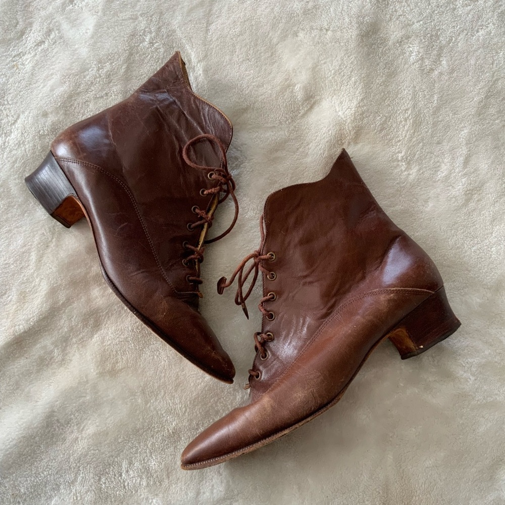 Franco Sarto Brown Leather Lace-Up Ankle Boots